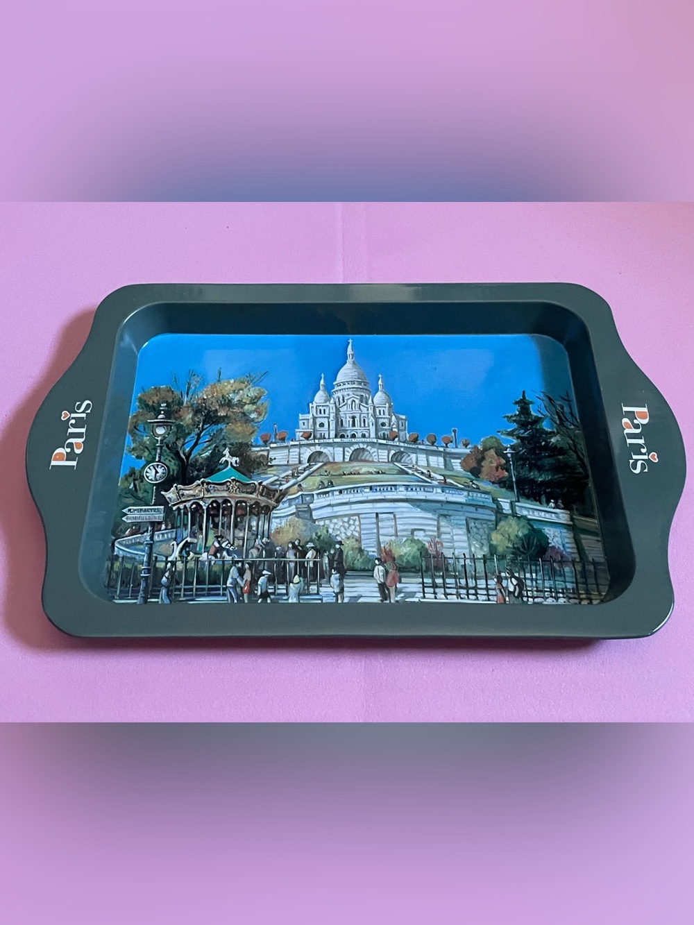 NEW Framed Parisian Landmark Wall Art Tray - Blue and Green